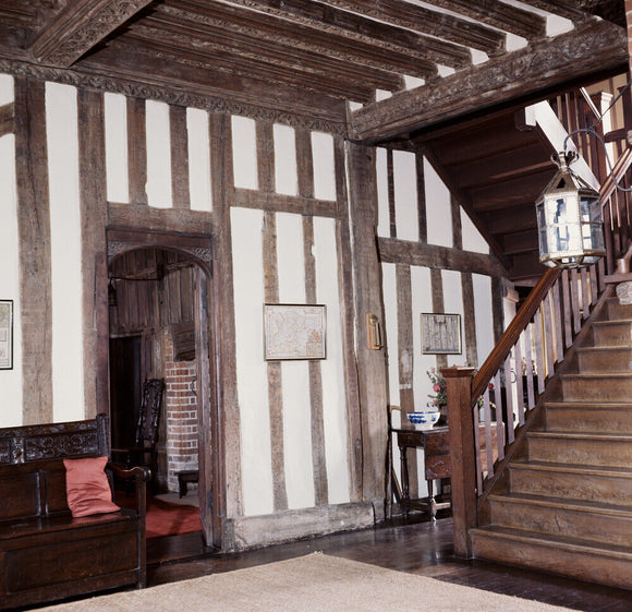 View of the timber beamed Hall and Staircase at Paycockes