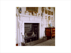The carved Carrara marble fireplace in the Drawing Room