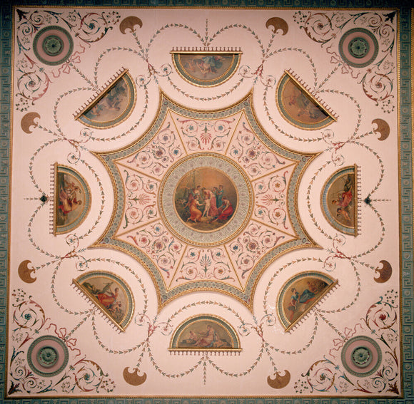 View of Adam ceiling in the Tapestry Room at Nostell Priory