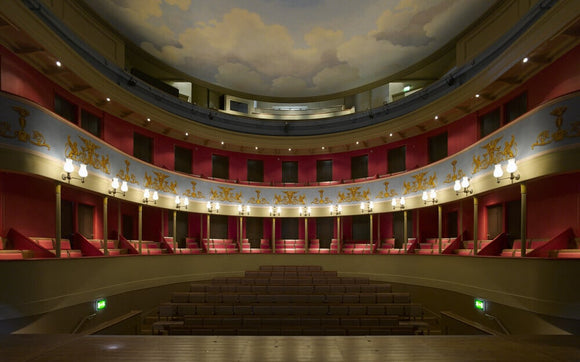 The auditorium, seen from the stage, at the Theatre Royal, Bury St Edmunds, Suffolk