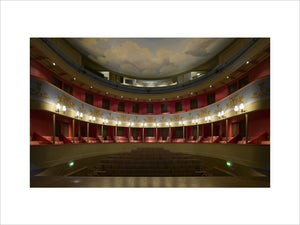 The auditorium, seen from the stage, at the Theatre Royal, Bury St Edmunds, Suffolk
