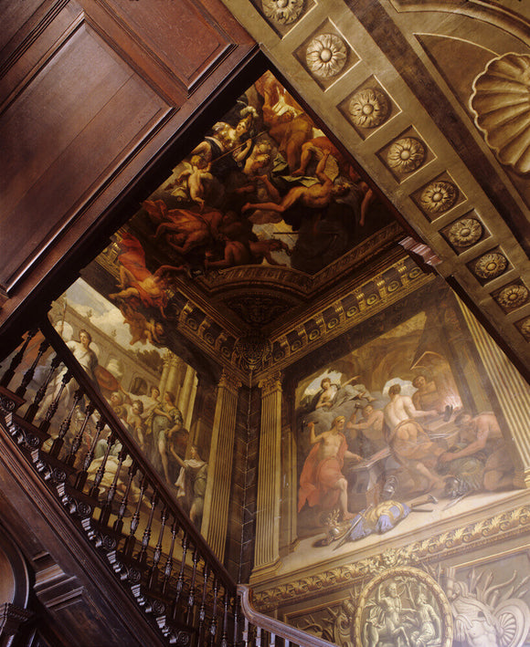View upwards on the Painted Staircase in the Hall at Hanbury Hall