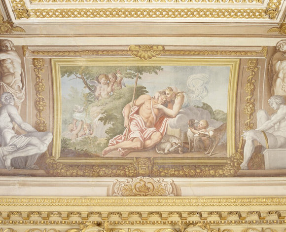 Partial view of the ceiling fresco depicting Diana and Endymion painted by Guiseppe Mattia Borgnis (1701-61) based on a ceiling in the Palazzo Farnese in Rome in the Ionic Temple at Rievaulx