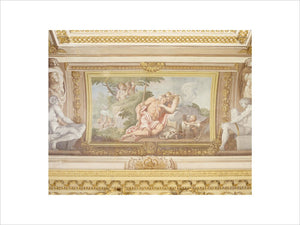 Partial view of the ceiling fresco depicting Diana and Endymion painted by Guiseppe Mattia Borgnis (1701-61) based on a ceiling in the Palazzo Farnese in Rome in the Ionic Temple at Rievaulx