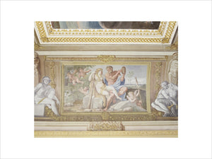 View of a ceiling fresco depicting Hercules & Omphale, painted by Guiseppe Mattia Borgnis (1701-61) from a painting in the Palazzo Farnese in Rome in the Ionic Temple at Rievaulx Terrace