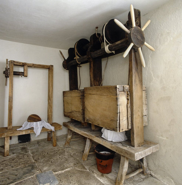 Interior of the Cheese Press Room at Llanerchaeron