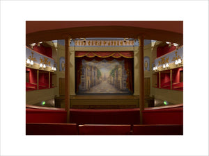 View towards the stage and safety curtain at the Theatre Royal, Bury St Edmunds, Suffolk