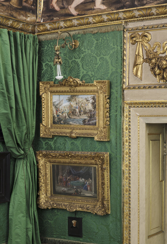 Partial view of the south east corner of the Green Closet to show two giltwood framed paintings, at Ham House, Richmond-upon-Thames