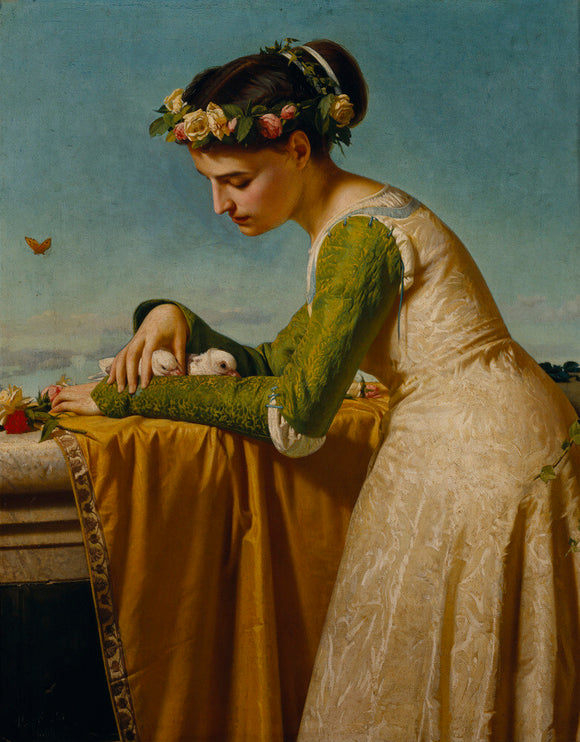 Italian Girl with Doves, 1866, by Rafaello Sorbi