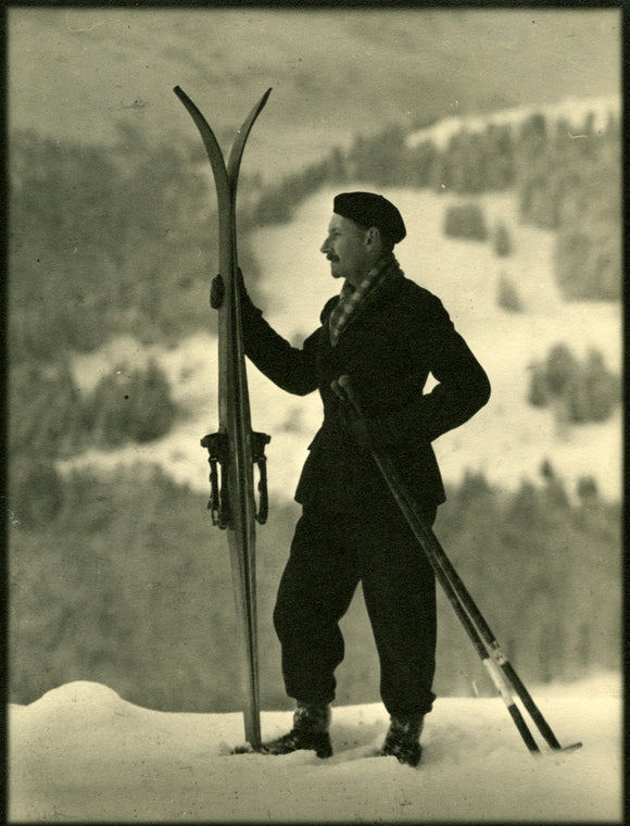 Edward Chambré Hardman with Skis